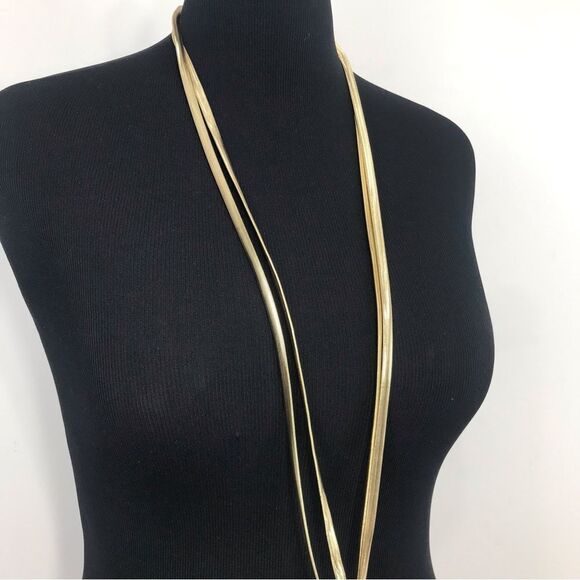 Express Gold Multi Strand Low Knot Flexible Ribbed Contemporary Necklace NEW - Picture 6 of 14